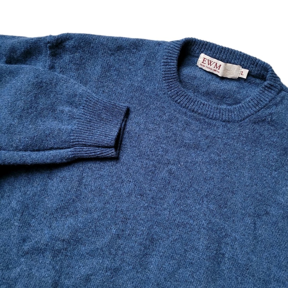 EWM Men's 100% Pure Lambswool Sweater Blue Size Large Woolmark Washable Heritage